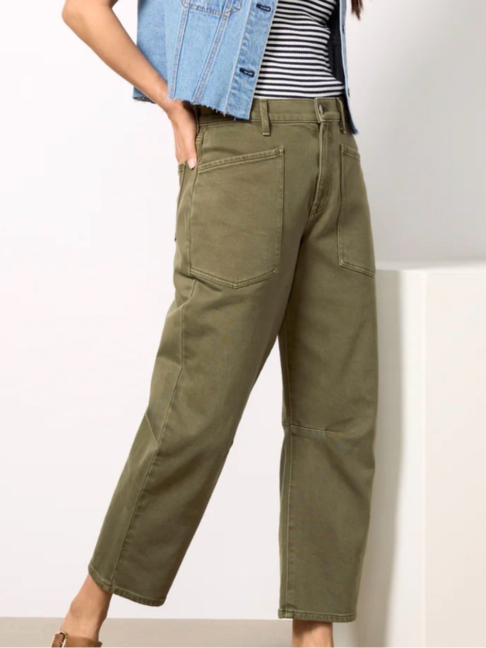 Evereve sz 25 Cora Pant High-Waist Straight Leg Utility Pants in Olive Green